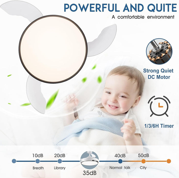 42 in. White Retractable Ceiling Fan with Light for Indoor Bedroom, Modern Dimmable Reversible Quiet Ceiling Fans-7-ErisView