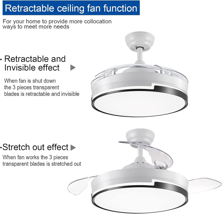 42 in. White Retractable Ceiling Fan with Light for Indoor Bedroom, Modern Dimmable Reversible Quiet Ceiling Fans-8-ErisView