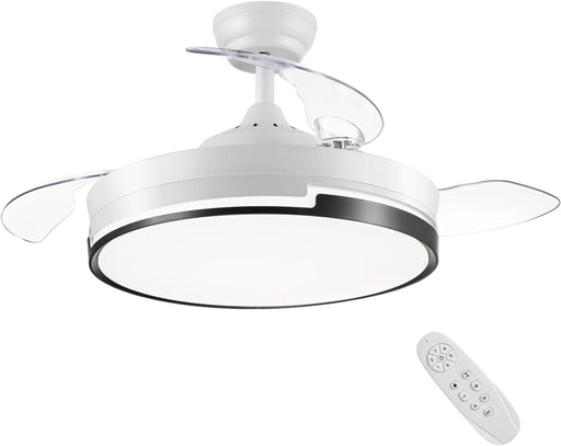 42 in. White Retractable Ceiling Fan with Light for Indoor Bedroom, Modern Dimmable Reversible Quiet Ceiling Fans-1-ErisView