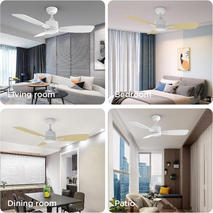 42 in. White Wood Remote Control Ceiling Fan with LED Light, Reversible Quiet Metal Blade Fan for Living Room Bedroom Dining Office Patio Porch-6-ErisView