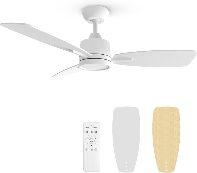 42 in. White Wood Remote Control Ceiling Fan with LED Light, Reversible Quiet Metal Blade Fan for Living Room Bedroom Dining Office Patio Porch-8-ErisView