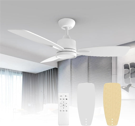 42 in. White Wood Remote Control Ceiling Fan with LED Light, Reversible Quiet Metal Blade Fan for Living Room Bedroom Dining Office Patio Porch-1-ErisView
