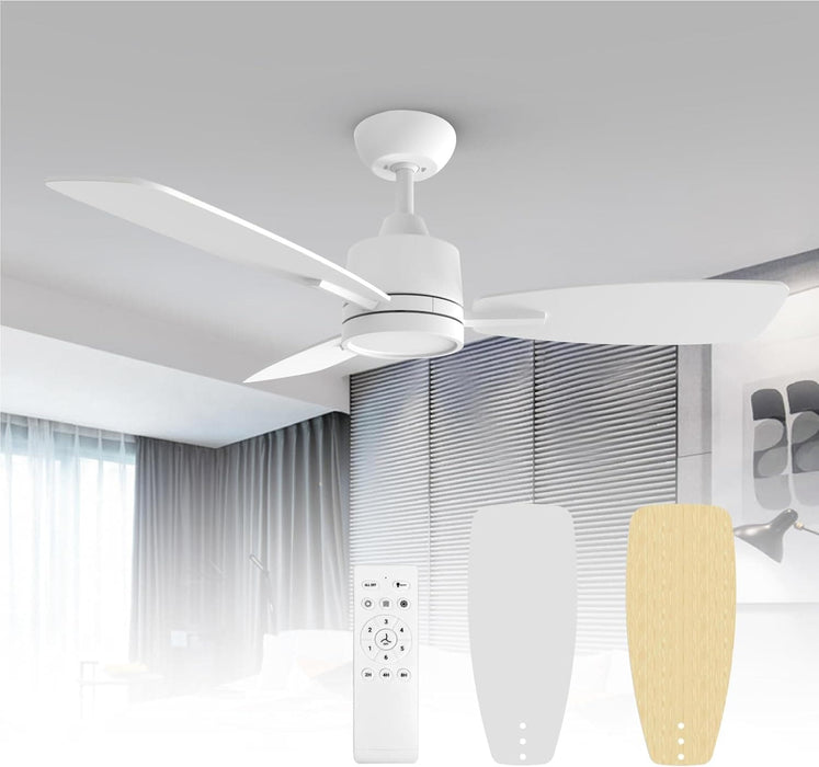 42 in. White Wood Remote Control Ceiling Fan with LED Light, Reversible Quiet Metal Blade Fan for Living Room Bedroom Dining Office Patio Porch-1-ErisView