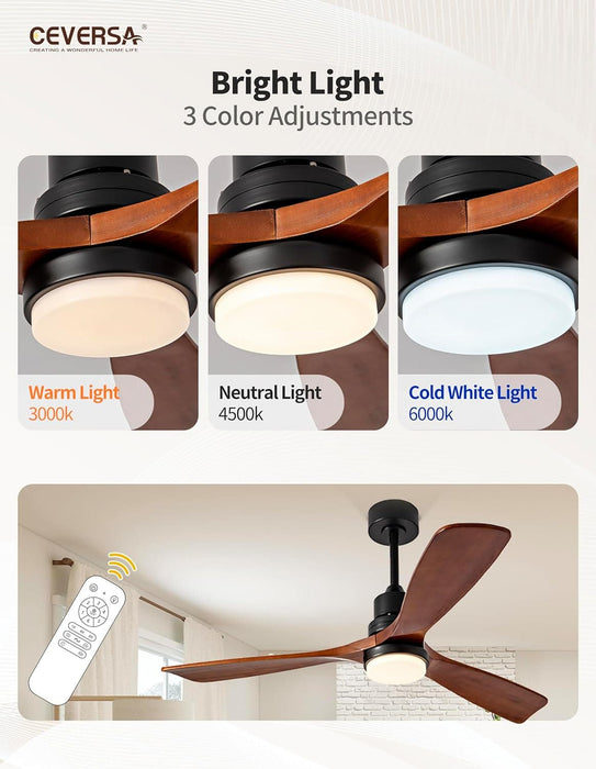 42 in. Wood Ceiling Fan with Light and Remote, 3 Blades Craftmade Modern Ceiling Fan, Quiet Ceiling Fans for Living Room Bedroom Indoor Office-10-ErisView