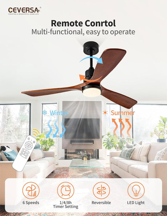 42 in. Wood Ceiling Fan with Light and Remote, 3 Blades Craftmade Modern Ceiling Fan, Quiet Ceiling Fans for Living Room Bedroom Indoor Office-11-ErisView