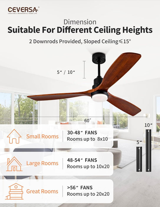 42 in. Wood Ceiling Fan with Light and Remote, 3 Blades Craftmade Modern Ceiling Fan, Quiet Ceiling Fans for Living Room Bedroom Indoor Office-13-ErisView