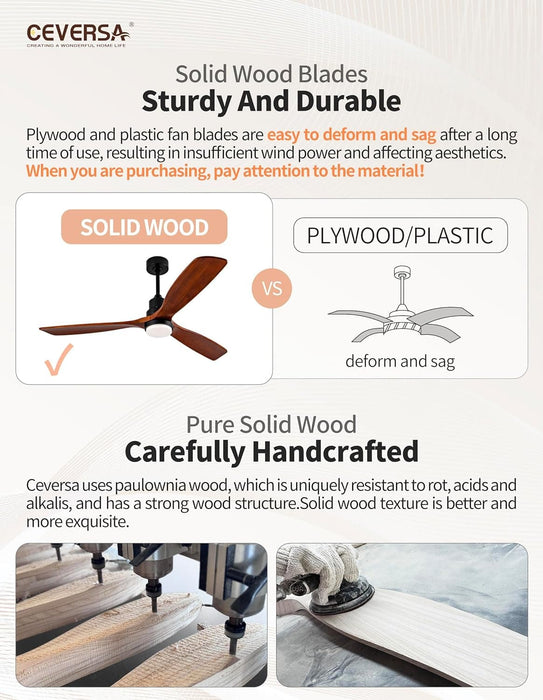 42 in. Wood Ceiling Fan with Light and Remote, 3 Blades Craftmade Modern Ceiling Fan, Quiet Ceiling Fans for Living Room Bedroom Indoor Office-14-ErisView