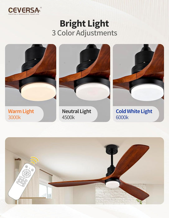42 in. Wood Ceiling Fan with Light and Remote, 3 Blades Craftmade Modern Ceiling Fan, Quiet Ceiling Fans for Living Room Bedroom Indoor Office-15-ErisView