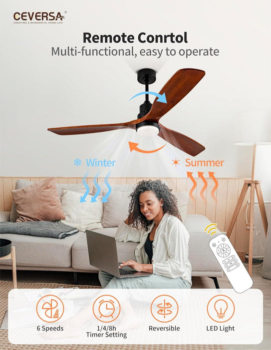 42 in. Wood Ceiling Fan with Light and Remote, 3 Blades Craftmade Modern Ceiling Fan, Quiet Ceiling Fans for Living Room Bedroom Indoor Office-16-ErisView