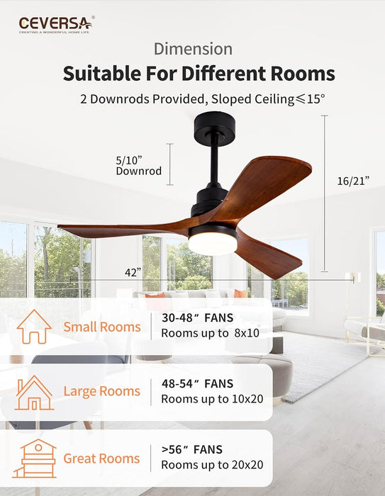 42 in. Wood Ceiling Fan with Light and Remote, 3 Blades Craftmade Modern Ceiling Fan, Quiet Ceiling Fans for Living Room Bedroom Indoor Office-2-ErisView