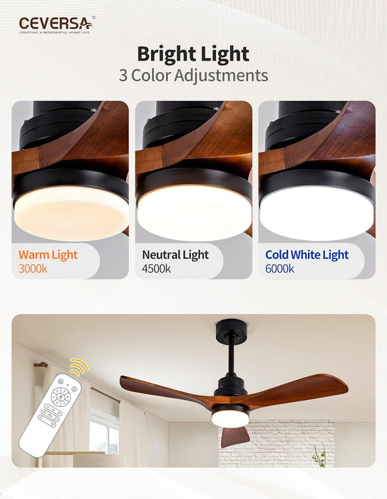 42 in. Wood Ceiling Fan with Light and Remote, 3 Blades Craftmade Modern Ceiling Fan, Quiet Ceiling Fans for Living Room Bedroom Indoor Office-3-ErisView