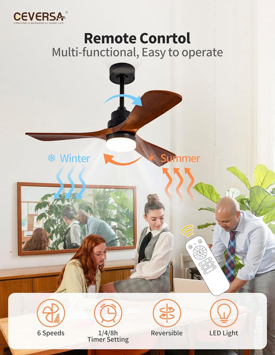 42 in. Wood Ceiling Fan with Light and Remote, 3 Blades Craftmade Modern Ceiling Fan, Quiet Ceiling Fans for Living Room Bedroom Indoor Office-4-ErisView