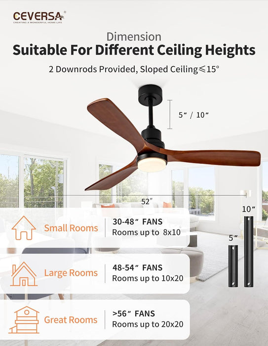 42 in. Wood Ceiling Fan with Light and Remote, 3 Blades Craftmade Modern Ceiling Fan, Quiet Ceiling Fans for Living Room Bedroom Indoor Office-8-ErisView