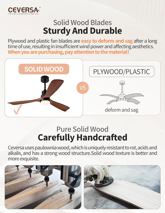 42 in. Wood Ceiling Fan with Light and Remote, 3 Blades Craftmade Modern Ceiling Fan, Quiet Ceiling Fans for Living Room Bedroom Indoor Office-9-ErisView