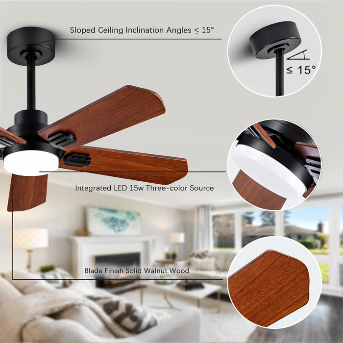 42 in. Wood Ceiling Fan with Light and Remote, 5 Blade Black Outdoor Ceiling Fan for Patio, Indoor Ceiling Fan for Dining Room Living Room-5-ErisView