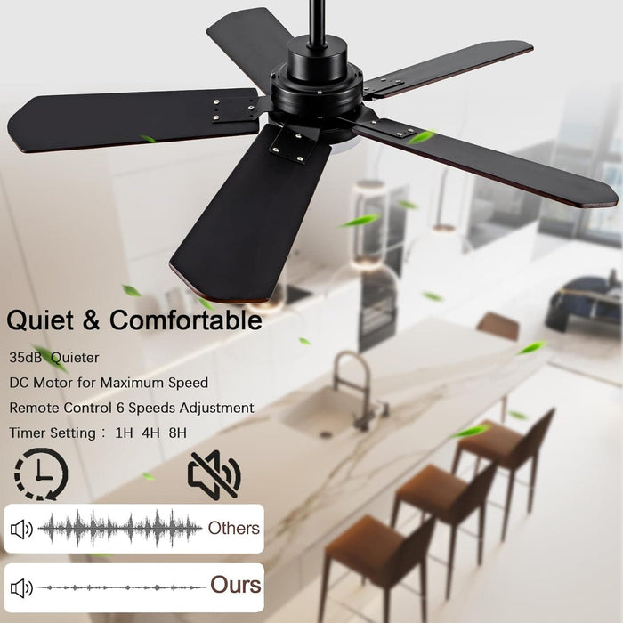 42 in. Wood Ceiling Fan with Light and Remote, 5 Blade Black Outdoor Ceiling Fan for Patio, Indoor Ceiling Fan for Dining Room Living Room-7-ErisView