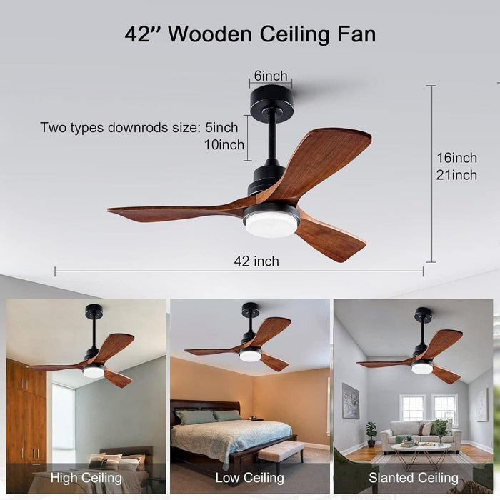 42 in. Wood Ceiling Fan with Light and Remote, Reversible Indoor Outdoor Ceiling Fans for Patio Bedroom Living Room Kitchen Office-2-ErisView