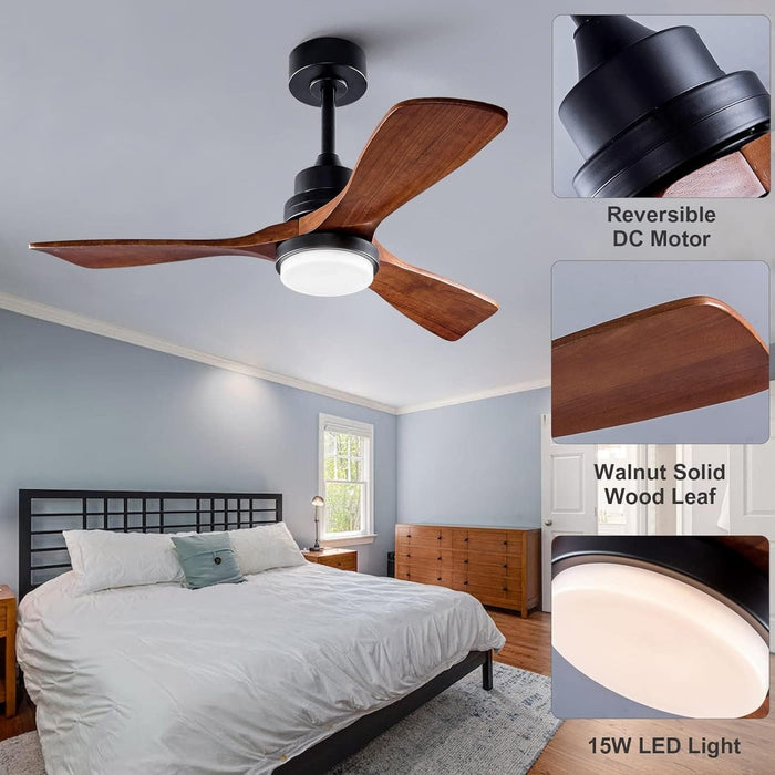 42 in. Wood Ceiling Fan with Light and Remote, Reversible Indoor Outdoor Ceiling Fans for Patio Bedroom Living Room Kitchen Office-3-ErisView