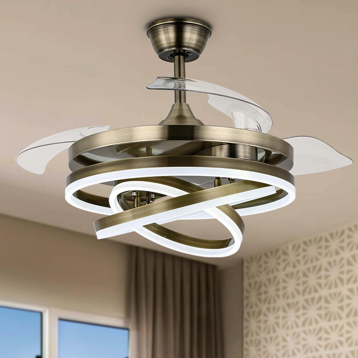 42 in. Retractable Ceiling Fan, Reversible Remote Control Ceiling Fan with Light for Living Room Bedroom Dining Room