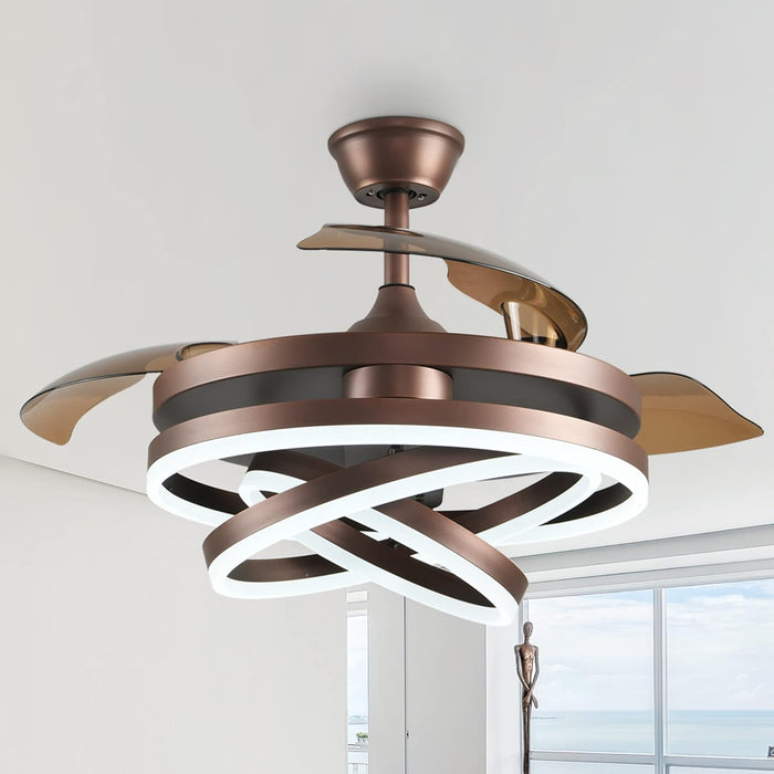 42 in. Retractable Ceiling Fan, Reversible Remote Control Ceiling Fan with Light for Living Room Bedroom Dining Room
