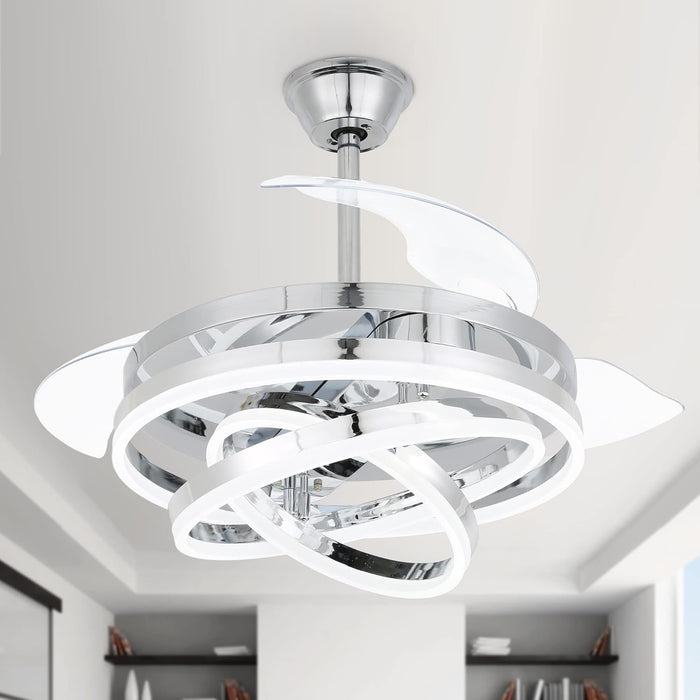 42 in. Retractable Ceiling Fan, Reversible Remote Control Ceiling Fan with Light for Living Room Bedroom Dining Room