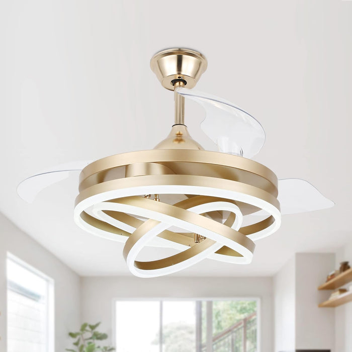 42 in. Retractable Ceiling Fan, Reversible Remote Control Ceiling Fan with Light for Living Room Bedroom Dining Room