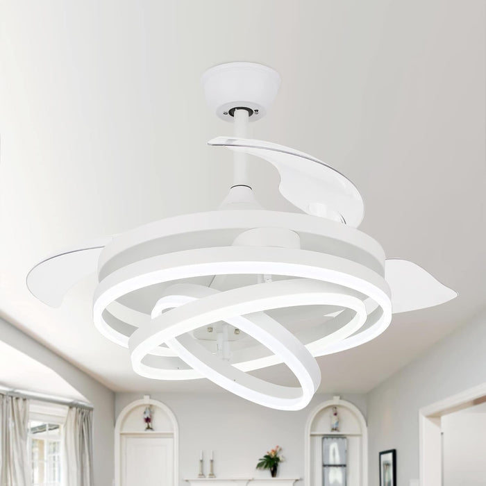 42 in. Retractable Ceiling Fan, Reversible Remote Control Ceiling Fan with Light for Living Room Bedroom Dining Room