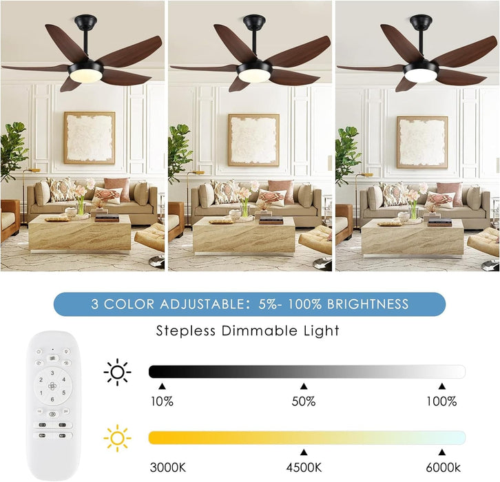 43 in. Dimmable Low Profile Reversible DC Ceiling Fan with Remote APP Control, Indoor Outdoor Brown Modern Ceiling Fan with Light-2-ErisView