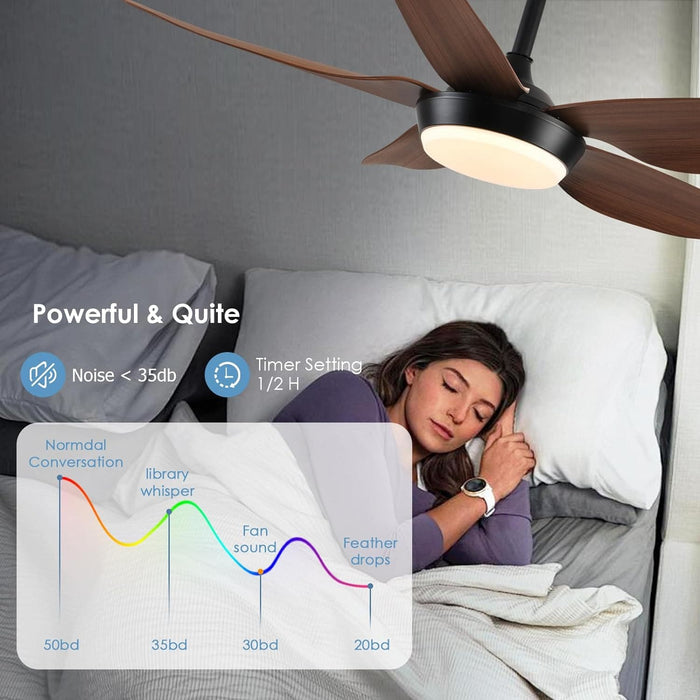 43 in. Dimmable Low Profile Reversible DC Ceiling Fan with Remote APP Control, Indoor Outdoor Brown Modern Ceiling Fan with Light-3-ErisView