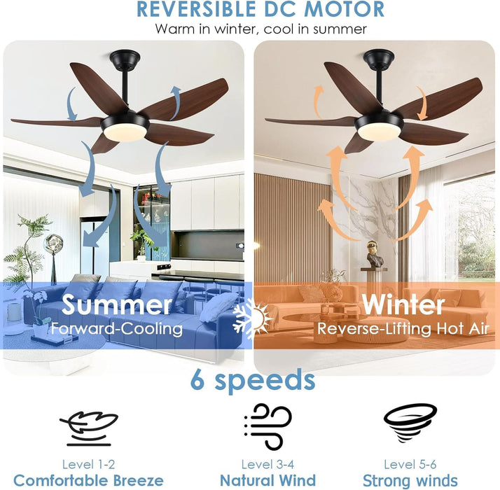 43 in. Dimmable Low Profile Reversible DC Ceiling Fan with Remote APP Control, Indoor Outdoor Brown Modern Ceiling Fan with Light-4-ErisView