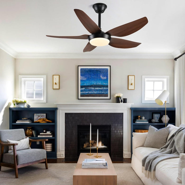 43 in. Dimmable Low Profile Reversible DC Ceiling Fan with Remote APP Control, Indoor Outdoor Brown Modern Ceiling Fan with Light-7-ErisView