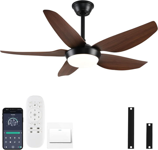43 in. Dimmable Low Profile Reversible DC Ceiling Fan with Remote APP Control, Indoor Outdoor Brown Modern Ceiling Fan with Light-1-ErisView