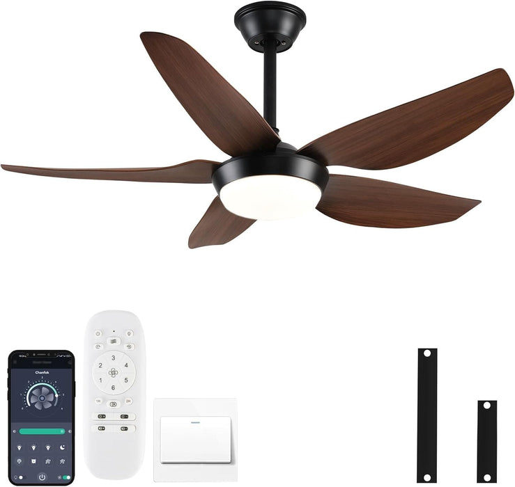 43 in. Dimmable Low Profile Reversible DC Ceiling Fan with Remote APP Control, Indoor Outdoor Brown Modern Ceiling Fan with Light-1-ErisView