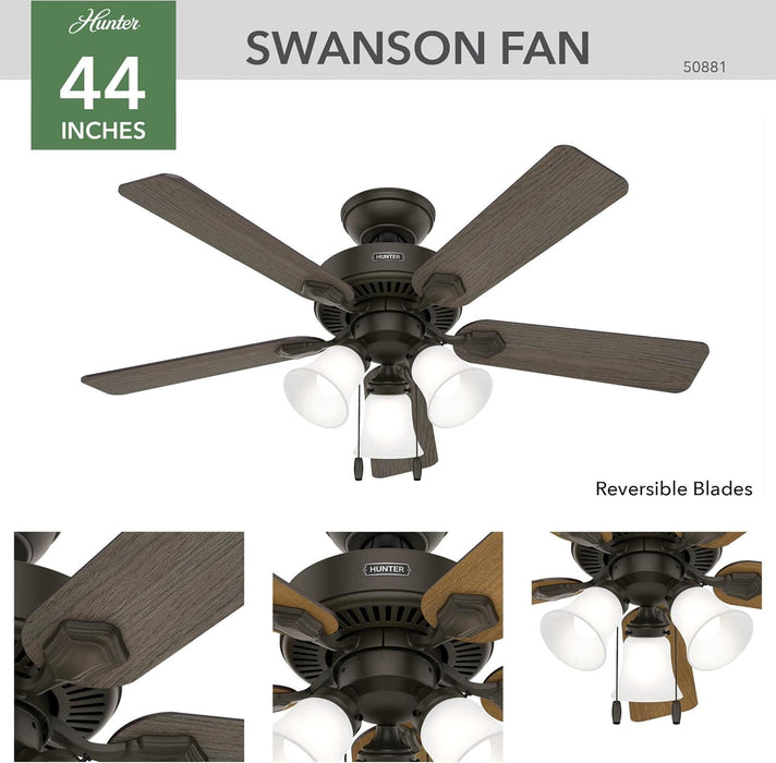 44 in. Bronze Ceiling Fan Ceiling Fan with LED Light Kit and Pull Chain, Hugger Ceiling Fan with Light-2-ErisView