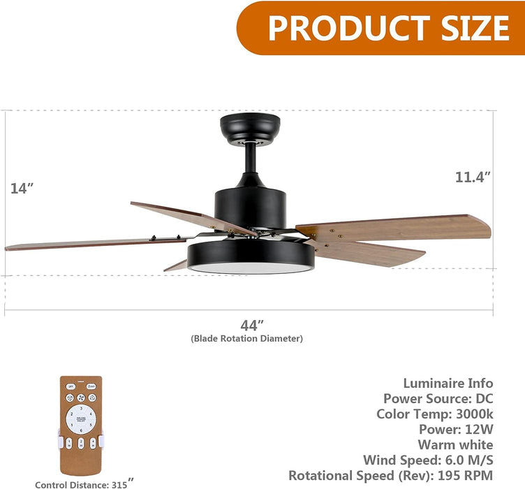 44 in. Ceiling Fan, Outdoor Ceiling Fans with Light and Remote for Patio, Wood Blade Reversible Ceiling Fan Summer Winter-2-ErisView