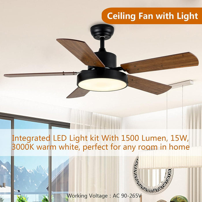 44 in. Ceiling Fan, Outdoor Ceiling Fans with Light and Remote for Patio, Wood Blade Reversible Ceiling Fan Summer Winter-3-ErisView