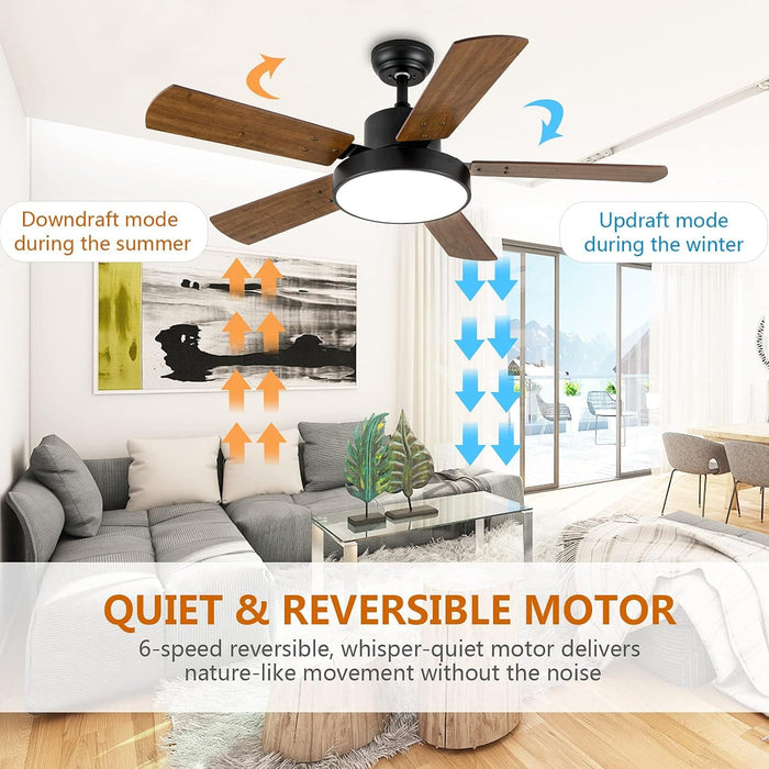 44 in. Ceiling Fan, Outdoor Ceiling Fans with Light and Remote for Patio, Wood Blade Reversible Ceiling Fan Summer Winter-4-ErisView