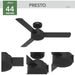 44 in. Ceiling Fan for Bathroom, Matte Black Ceiling Fan, Hunter Ceiling Fan, 3 Blade Ceiling Fan without Light-3-ErisView