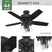 44 in. Matte Black Ceiling Fan with LED Light Kit and Handheld Remote, Hugger Ceiling Fan with Light-2-ErisView