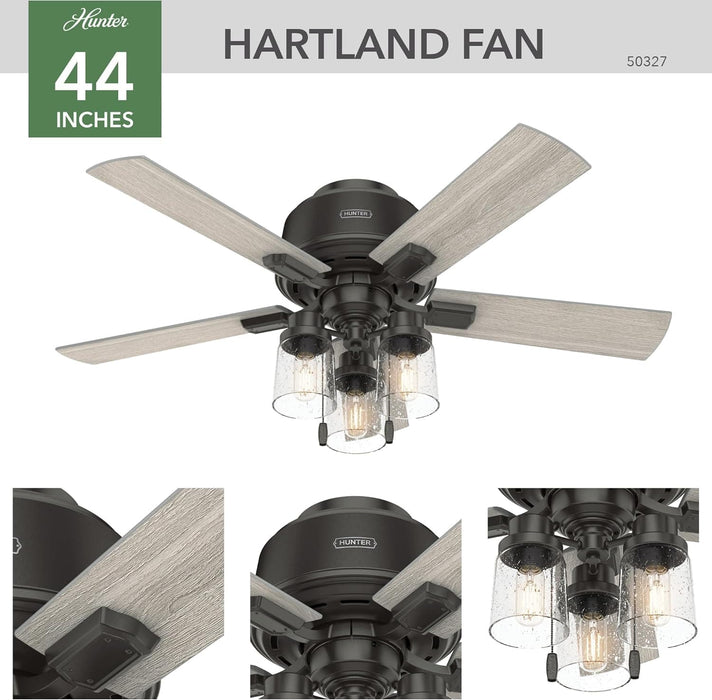 44 in. Noble Bronze Ceiling Fan, Low Profile Indoor Ceiling Fan with LED Light and Pull Chain, Hugger Ceiling Fans-2-ErisView