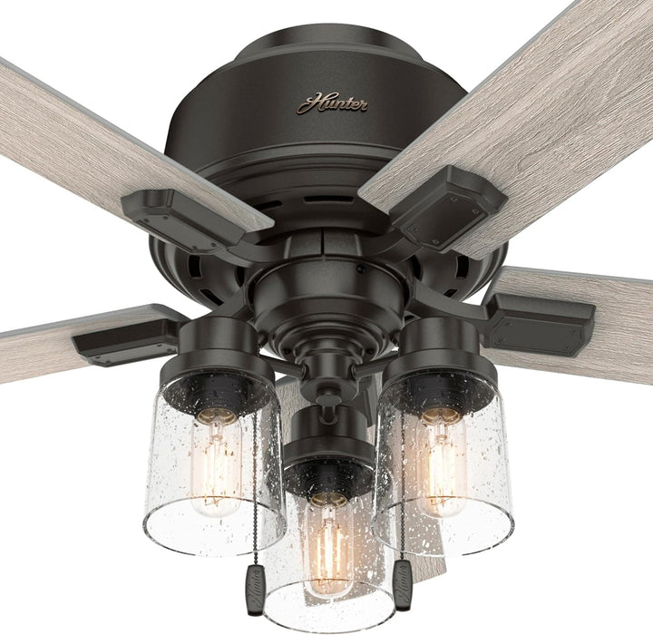 44 in. Noble Bronze Ceiling Fan, Low Profile Indoor Ceiling Fan with LED Light and Pull Chain, Hugger Ceiling Fans-6-ErisView