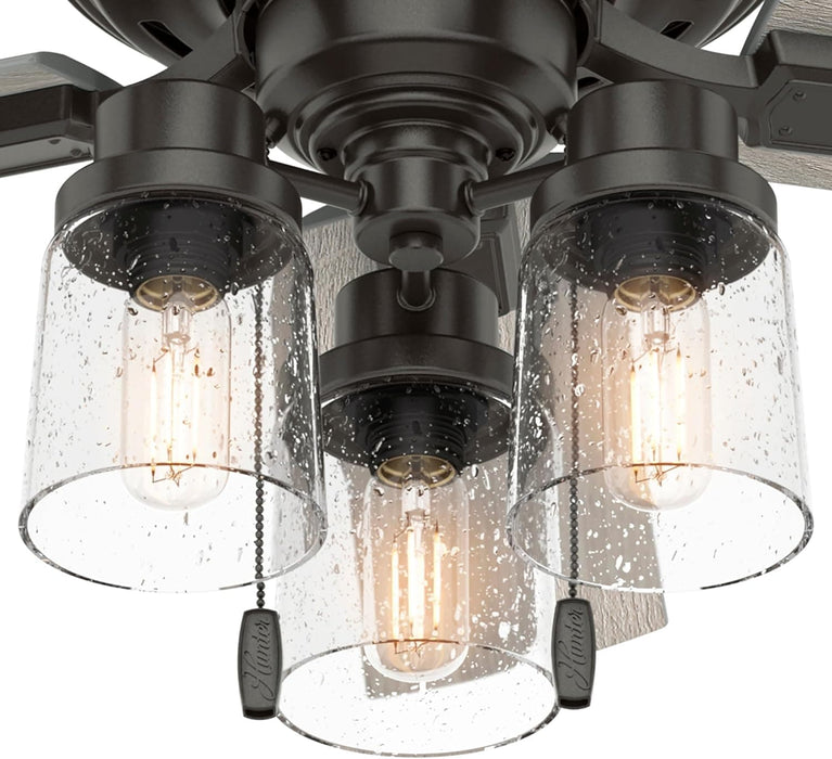 44 in. Noble Bronze Ceiling Fan, Low Profile Indoor Ceiling Fan with LED Light and Pull Chain, Hugger Ceiling Fans-7-ErisView