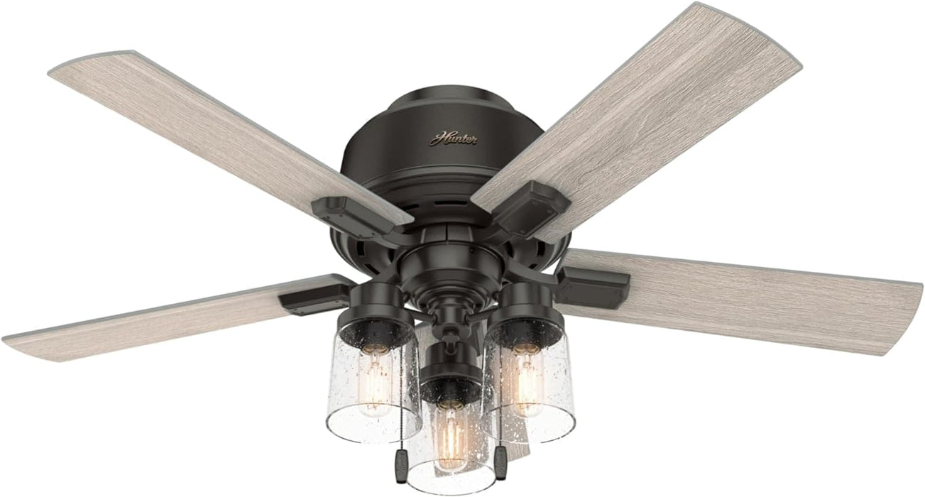 44 in. Noble Bronze Ceiling Fan, Low Profile Indoor Ceiling Fan with LED Light and Pull Chain, Hugger Ceiling Fans-1-ErisView