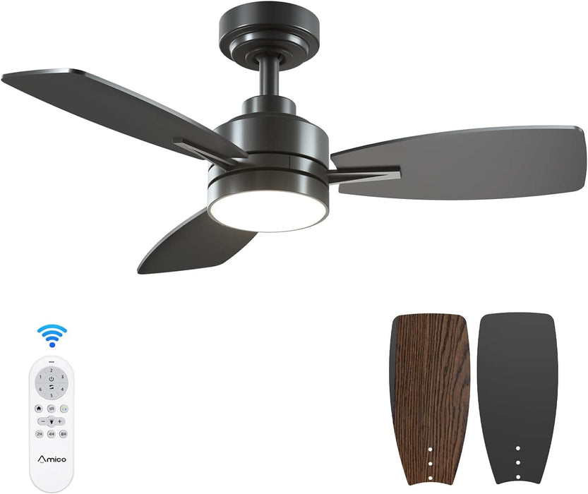 44 in. Small Outdoor Ceiling Fan with Light and Remote, Reversible Dimmable Noiseless Ceiling Fan, Black Indoor Outdoor Ceiling Fans-10-ErisView