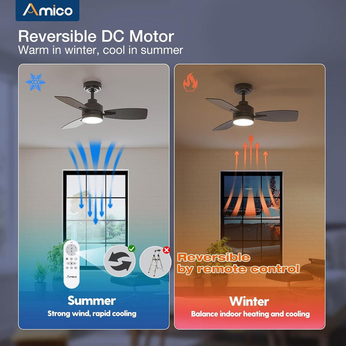 44 in. Small Outdoor Ceiling Fan with Light and Remote, Reversible Dimmable Noiseless Ceiling Fan, Black Indoor Outdoor Ceiling Fans-13-ErisView