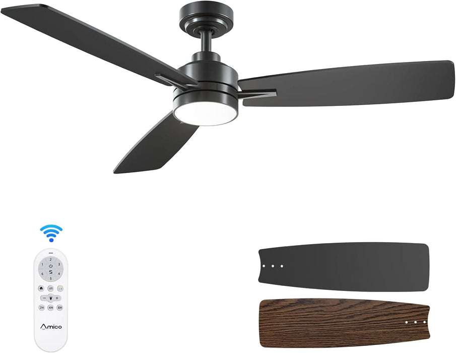 44 in. Small Outdoor Ceiling Fan with Light and Remote, Reversible Dimmable Noiseless Ceiling Fan, Black Indoor Outdoor Ceiling Fans-17-ErisView