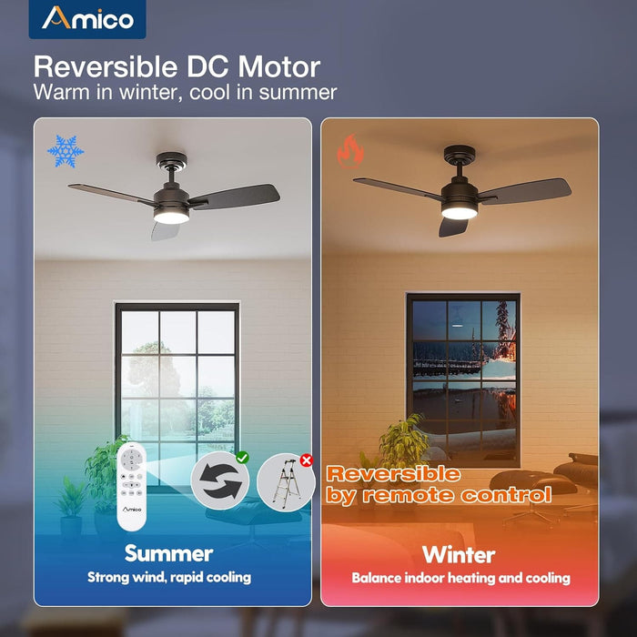 44 in. Small Outdoor Ceiling Fan with Light and Remote, Reversible Dimmable Noiseless Ceiling Fan, Black Indoor Outdoor Ceiling Fans-5-ErisView