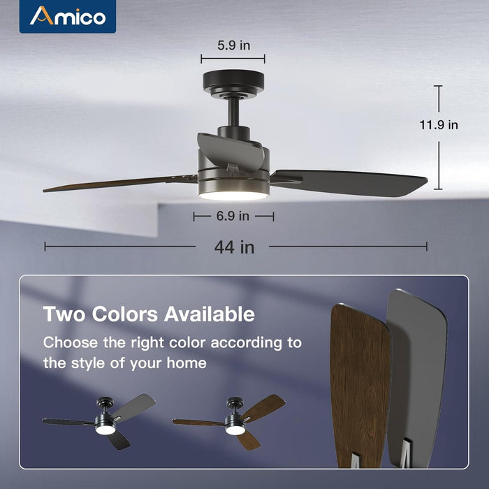 44 in. Small Outdoor Ceiling Fan with Light and Remote, Reversible Dimmable Noiseless Ceiling Fan, Black Indoor Outdoor Ceiling Fans-9-ErisView
