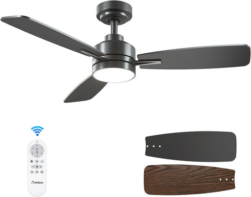 44 in. Small Outdoor Ceiling Fan with Light and Remote, Reversible Dimmable Noiseless Ceiling Fan, Black Indoor Outdoor Ceiling Fans-1-ErisView