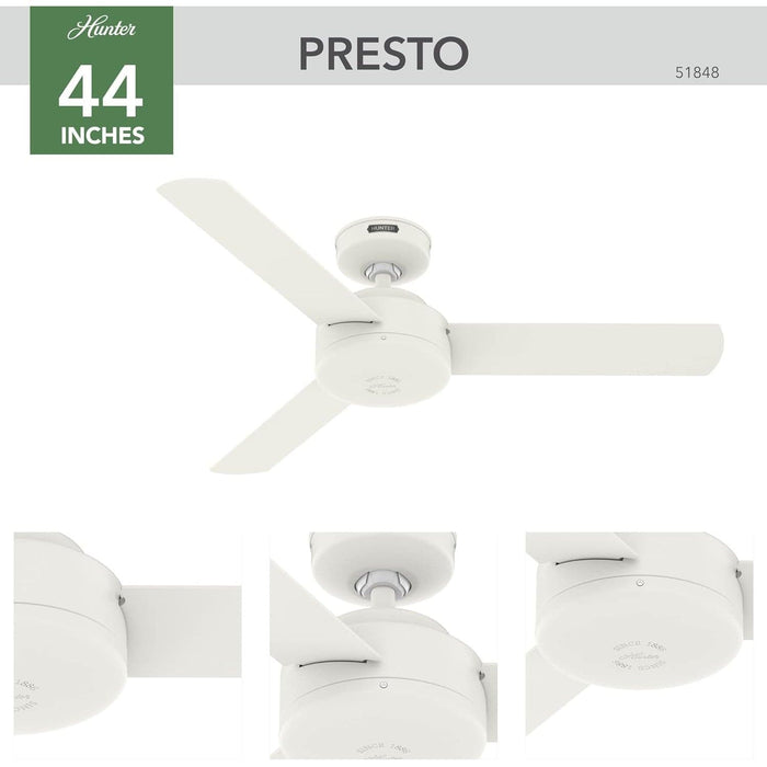 44 in. White Ceiling Fan NO Light, Matte White Ceiling Fan with Wall Control, Hugger Ceiling Fans-3-ErisView